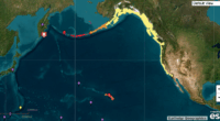 This map shows the areas under a tsunami warnings and watches following a historic earthquake in Russia on July 29, 2025. (National Weather Service)