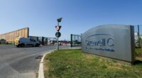 Entrance to the Sizewell C nuclear power plant construction site.