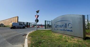 Entrance to the Sizewell C nuclear power plant construction site.