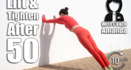 Sporty woman doing push off exercises against a wall. 4 Simple Daily Exercises That Lift & Tighten After 50. Cover