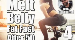 Athletic woman exercising with kettle bell while being in squat position. Muscular woman doing cross fit workout at gym. 4 Simple Moves That Melt Belly Fat Fast for People Over 50. Cover
