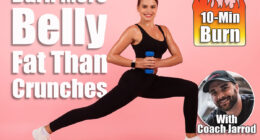 Portrait Of Athletic Young Woman Training With Dumbbells In Studio, Beautiful Sporty Female Making Core Rotation Exercise With Light Weights And Smiling At Camera While Posing Over Pink Background. 5 Standing Moves That Burn Belly Fat Quicker Than Crunches Ever Could. Cover