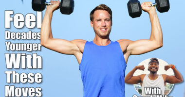 Fitness man dumbbell weights training outside. Fit muscular male lifting weights in shoulder press exercise. Sports model exercising outdoor in summer. Handsome Caucasian man.5 Strength Workouts To Build a Body That’s Decades Younger. Cover