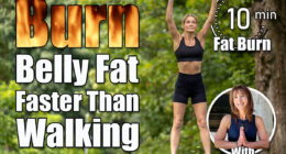 Fit woman dressed in sportswear makes workout outdoor in park makes jumping jacks exercises. 8 Moves That Melt Stubborn Belly Fat When Walking Isn