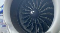 Damaged airplane engine casing.