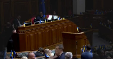 Brawl in Ukrainian parliament during anti-corruption bill vote.