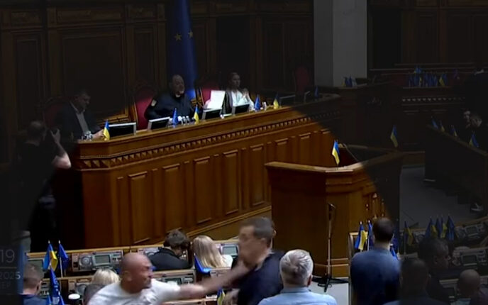 Brawl in Ukrainian parliament during anti-corruption bill vote.