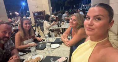 Family at an outdoor restaurant.
