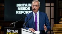 Nigel Farage speaking at a press conference.