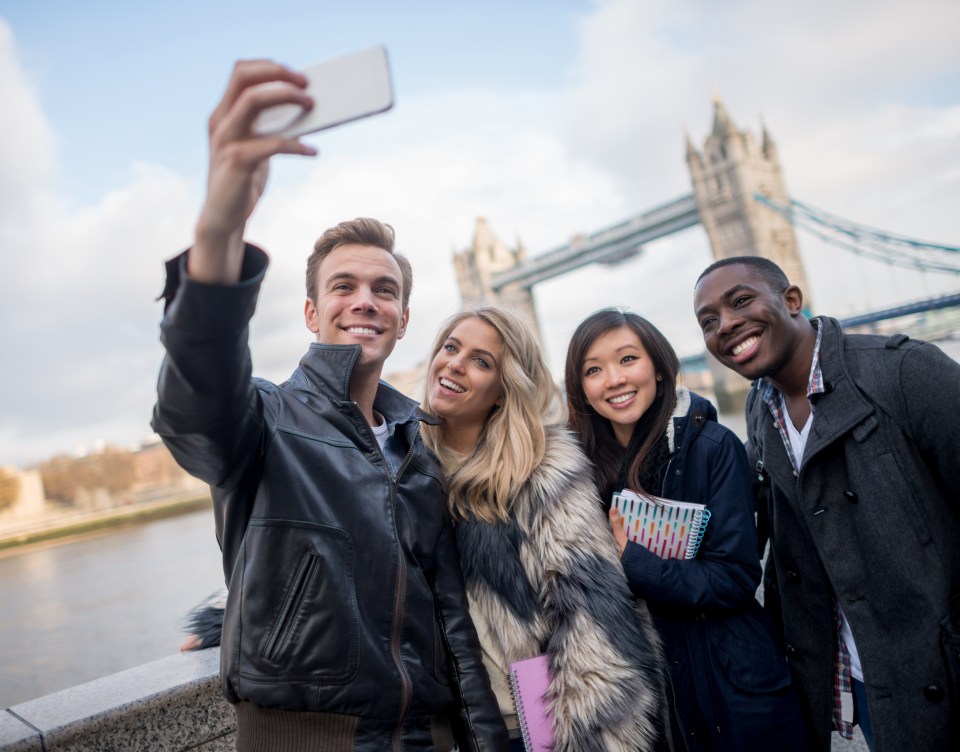 Group of students taking a selfie in London