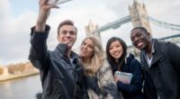 Group of students taking a selfie in London