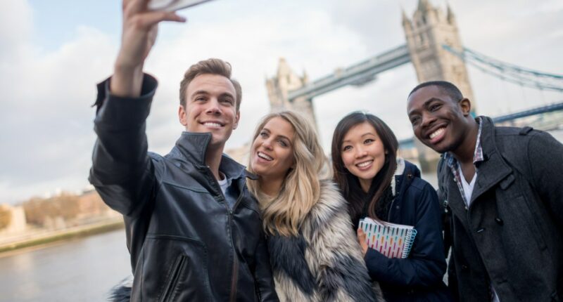 Group of students taking a selfie in London