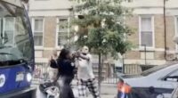 Street brawl between several women over a parking spot.