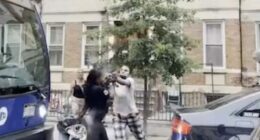 Street brawl between several women over a parking spot.