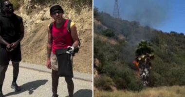 Californians confront man accused of starting LA fire until police make arrest