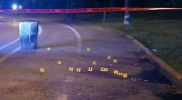 Crime scene with numbered markers.
