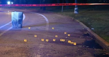 Crime scene with numbered markers.
