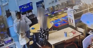 Security footage of a nursery classroom.