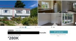 Collage of photos showing a house for sale in Dunedin, New Zealand.