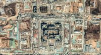 Aerial view of a large military base under construction in China.