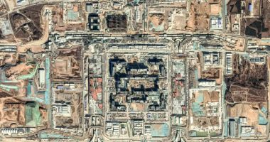 Aerial view of a large military base under construction in China.