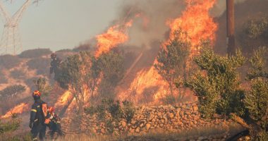 Firefighters battling a wildfire.