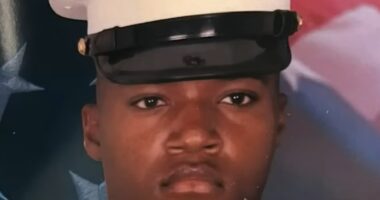 Portrait of a young Marine in uniform.
