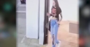 Surveillance video still image of Mercedes Vega in a parking garage.