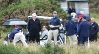 Donald Trump and Eric Trump preparing to play golf.