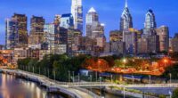 Philadelphia skyline at blue hour.