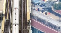 Drone surveillance catches kids in dangerous high-speed stunt atop moving subway train in New York City