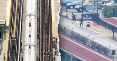 Drone surveillance catches kids in dangerous high-speed stunt atop moving subway train in New York City