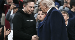 Elon Musk and Donald Trump shaking hands.