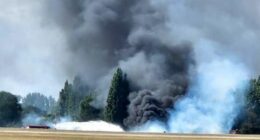 Small plane crash at Southend Airport resulting in a large fire.