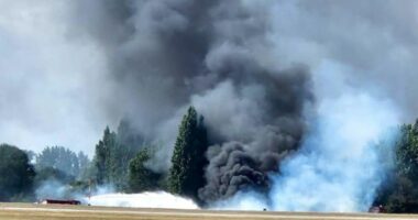 Small plane crash at Southend Airport resulting in a large fire.