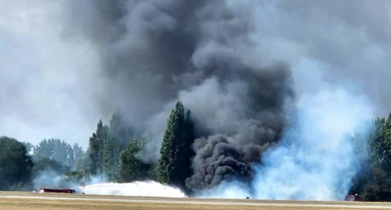 Small plane crash at Southend Airport resulting in a large fire.