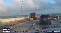 Traffic jam on a bridge due to a tractor-trailer accident.