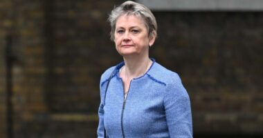 Home Secretary Yvette Cooper arriving at a meeting.