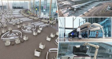 Future airport makes major cuts to passenger wait times with 'shotgun cartridge' boarding system