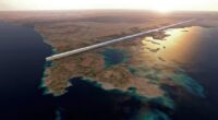 (FILES) This file handout photo provided by Saudi Arabia's NEOM on July 26, 2022 shows the design plan for the 500-metre tall parallel structures, known collectively as The Line, in the heart of the Red Sea megacity NEOM. - Saudi Arabia was chosen to host the 2029 Asian Winter Games at a $500 billion futuristic megacity in the desert that planners say will feature a year-round winter sports complex. The Saudi bid was "unanimously approved", the statement said, noting that the megacity known as NEOM will be the first West Asian city to host the event. (Photo by NEOM / AFP) / RESTRICTED TO EDITORIAL USE - MANDATORY CREDIT "AFP PHOTO / NEOM" - NO MARKETING - NO ADVERTISING CAMPAIGNS - DISTRIBUTED AS A SERVICE TO CLIENTS (Photo by -/NEOM/AFP via Getty Images)
