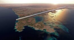 (FILES) This file handout photo provided by Saudi Arabia's NEOM on July 26, 2022 shows the design plan for the 500-metre tall parallel structures, known collectively as The Line, in the heart of the Red Sea megacity NEOM. - Saudi Arabia was chosen to host the 2029 Asian Winter Games at a $500 billion futuristic megacity in the desert that planners say will feature a year-round winter sports complex. The Saudi bid was "unanimously approved", the statement said, noting that the megacity known as NEOM will be the first West Asian city to host the event. (Photo by NEOM / AFP) / RESTRICTED TO EDITORIAL USE - MANDATORY CREDIT "AFP PHOTO / NEOM" - NO MARKETING - NO ADVERTISING CAMPAIGNS - DISTRIBUTED AS A SERVICE TO CLIENTS (Photo by -/NEOM/AFP via Getty Images)