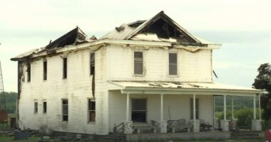 Fire-damaged house.