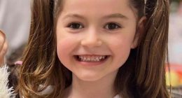 Smiling girl with pigtails.