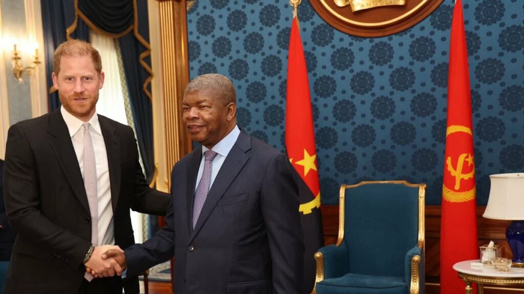 Harry beams in Angola on solo trip to walk across landmine field