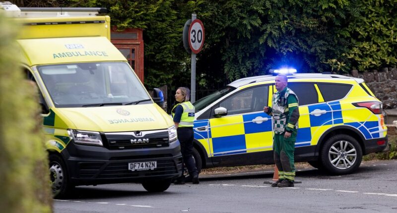 Emergency responders at a bus crash scene.