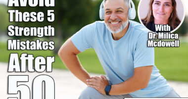 If You Can Avoid These 5 Happy positive mature sportsman during outdoor workout, senior man wearing headphones and sports outfit warming up muscles, doing side squat on one leg, enjoying active lifestyle outside in park. Strength Mistakes After 50, Your Body Will Stay Decades Younger. Cover