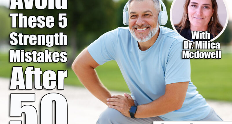 If You Can Avoid These 5 Happy positive mature sportsman during outdoor workout, senior man wearing headphones and sports outfit warming up muscles, doing side squat on one leg, enjoying active lifestyle outside in park. Strength Mistakes After 50, Your Body Will Stay Decades Younger. Cover