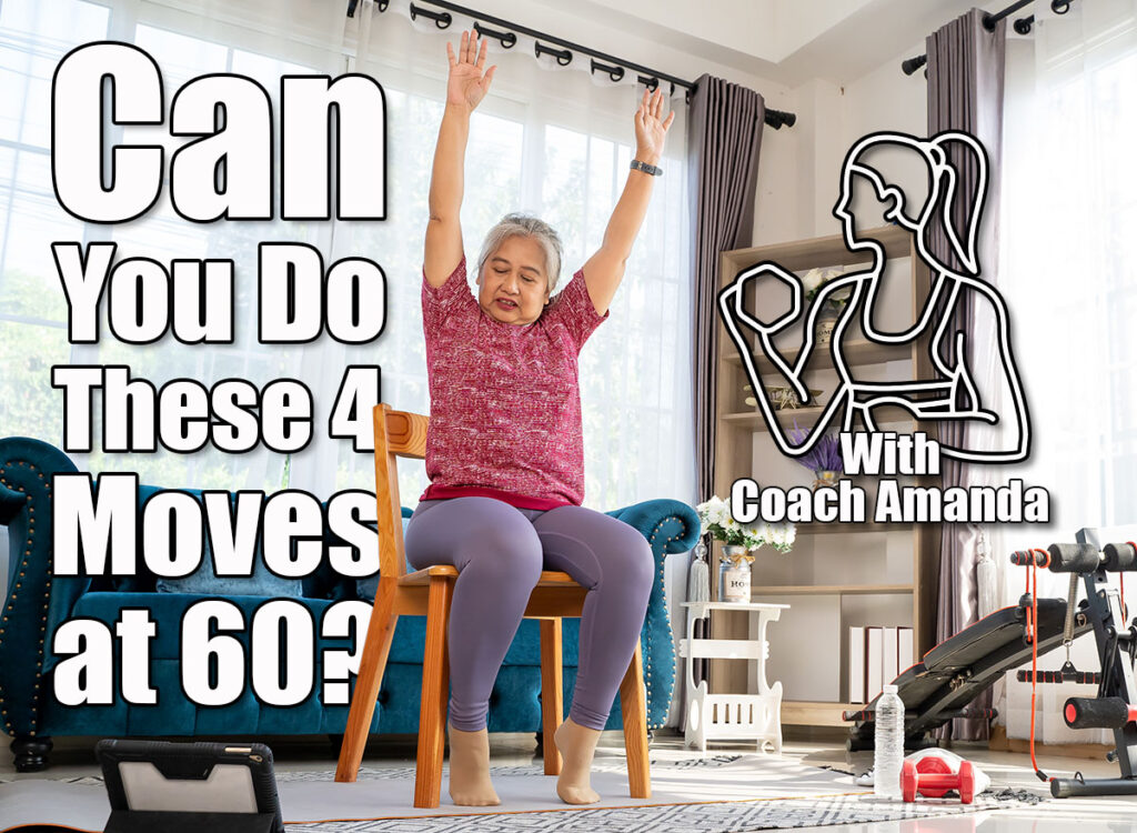 Senior woman sitting on chair and raising two arms above her head. doing workout for good healthy with training exercise online on tablet, elderly workout online from home concept. If You Can Complete These 4 Moves at 60, Your Body