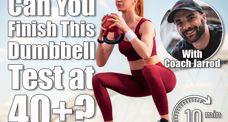 Attractive woman doing squats outdoor.If You Can Complete This Dumbbell Challenge at 40+, Your Strength Is Elite for Your Age. Cover