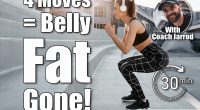 Fit young attractive woman exercising in outdoor arena. Interval training by doing jumps and squats on stairs. Wearing sports active wear and headphones. If You Can Do These 4 Bodyweight Moves, Your Belly Fat Will Melt Away. cover